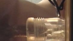 Asian teen fuck his clear fleshlight and cum