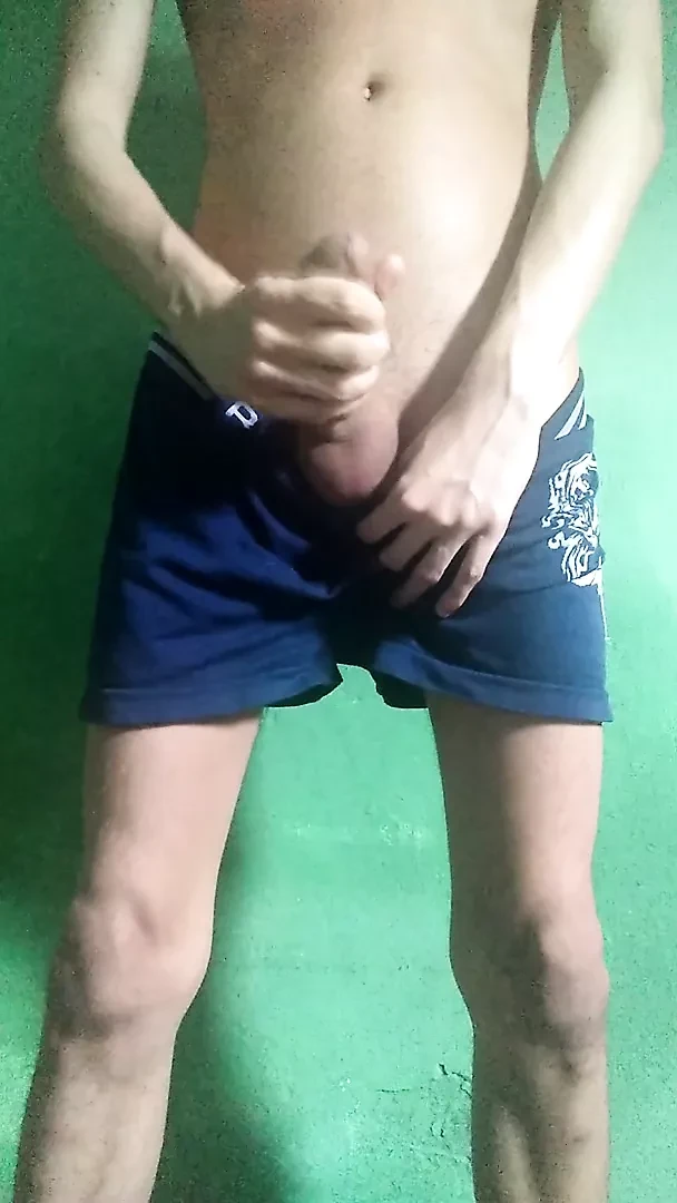 Young skinny with heat takes off his clothes and jack off