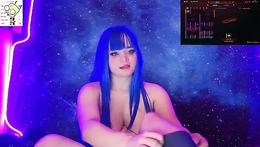 Zierliches blaues haar, solo eingeöltes fingern