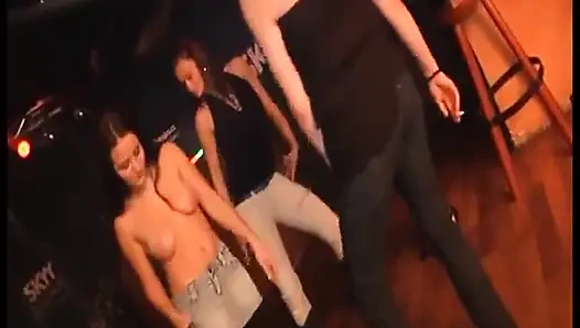 Blonde and Brunette Babes Suck Cocks in Wild Group Orgy