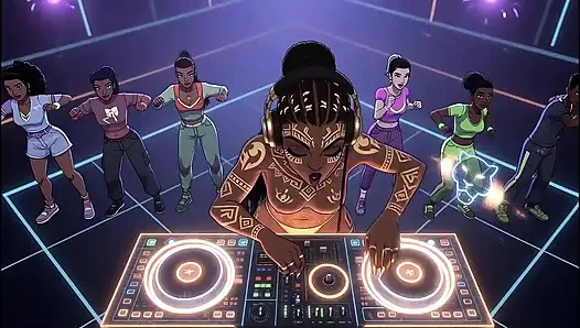 AI- DJ Girls in Private Exclusive Party - Beach Sunset + Tron Futuristic  + Tokyo Neon