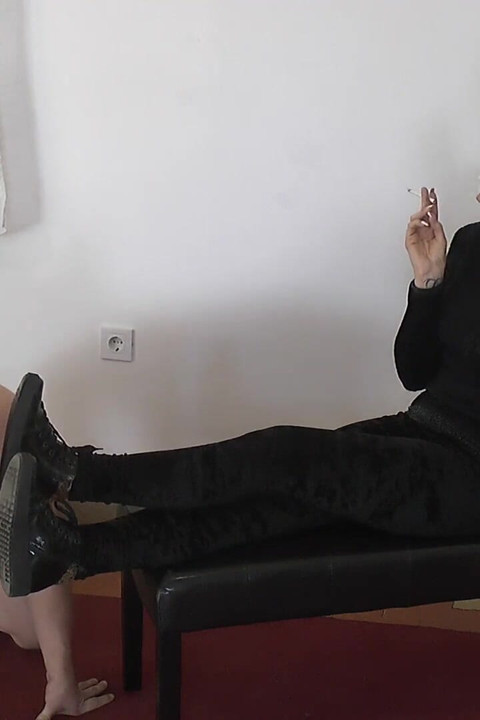 Mistress Dyanna Smokes While Cleaning Shoes