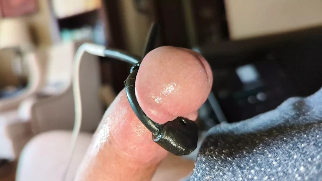 Close-up throbbing cock head cum - estim
