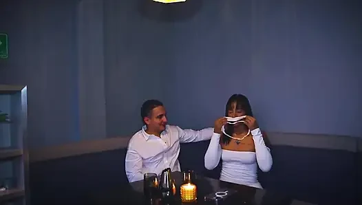Petite Ebony Brittany Taylor Runs Into Her Ex at the Restaurant and Ends up Deep Throating His Thick Cock in the Public Restroom