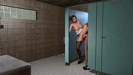 Futa Ladyboy on Ladyboy Publc Bathroom One Leg up Anal
