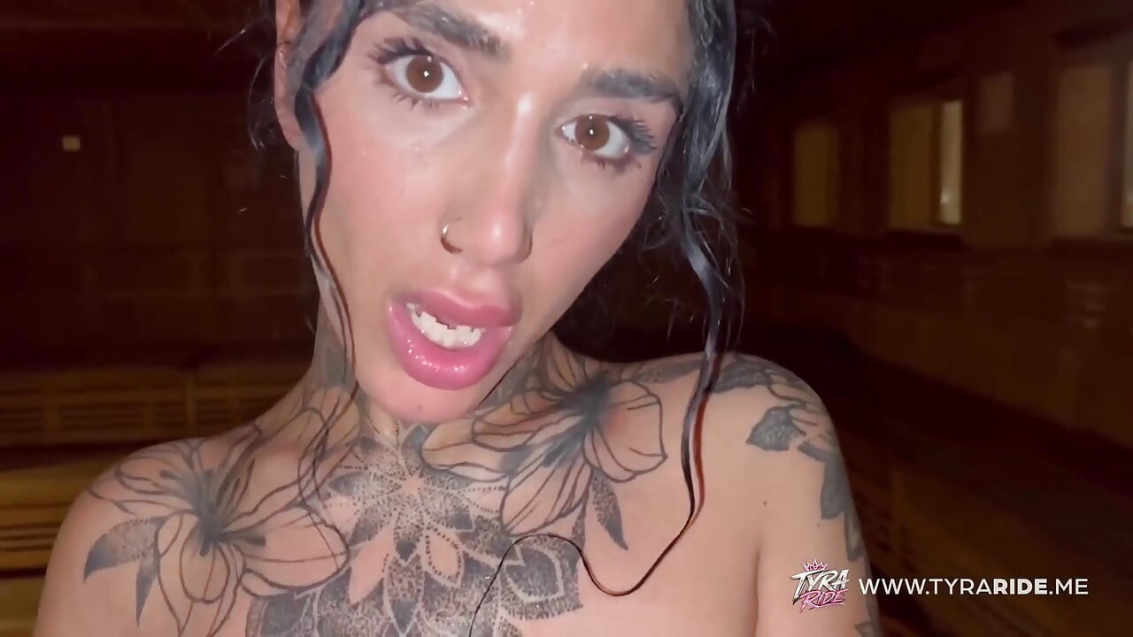 Pregnant Tattooed MILF Drains Stranger in Steamy Sauna One Night Stand
