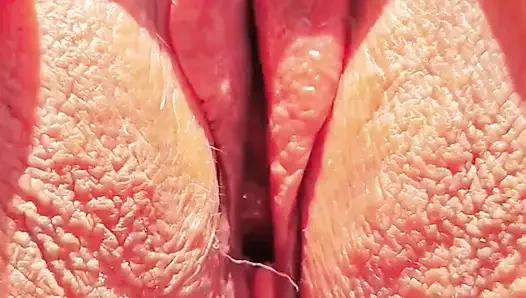 Horny mature shows super close up wide open cunt spread.