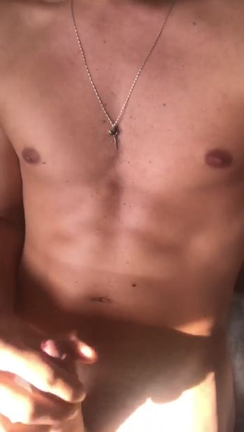 Nice abs guy jerking thick cock
