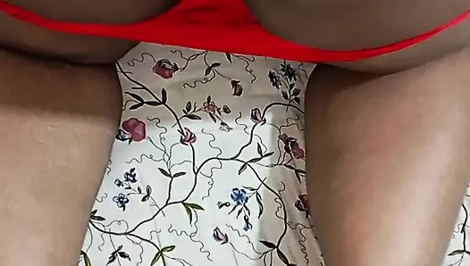 Desi wife in red night dress gives sloppy blowjob & gets hard fuck by husband