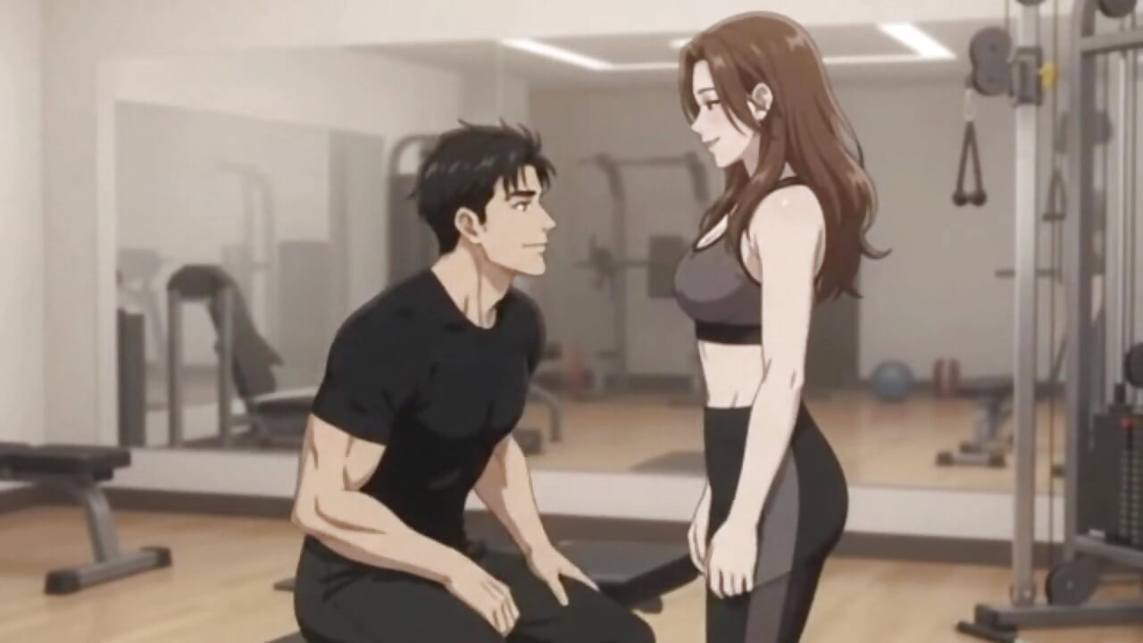 Gym trainer Seduce her client during exercise in gym