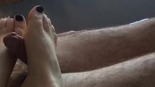 My hard cock is teased by feet