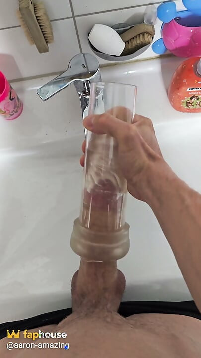 Full View Stroking My Hard Cock in a Clear Fleshlight Stroker!
