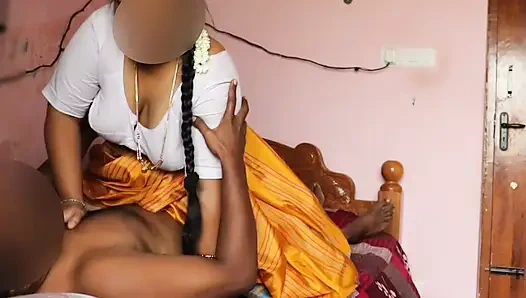 Soth Indian Tamil Housewife in White Blouse and Saree Giving Handjob Riding Dick and Ask for Rough Fast Doggy Fuck