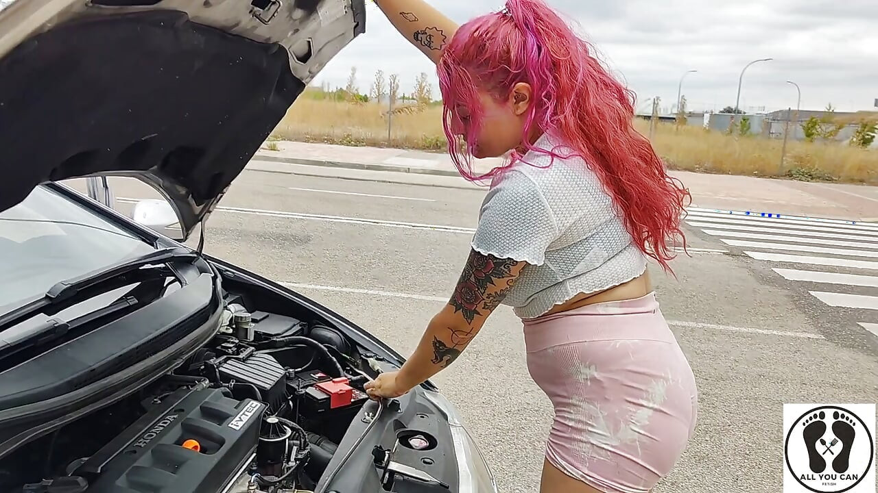 Desperate Woman in Trouble with Her Car Female Desperation