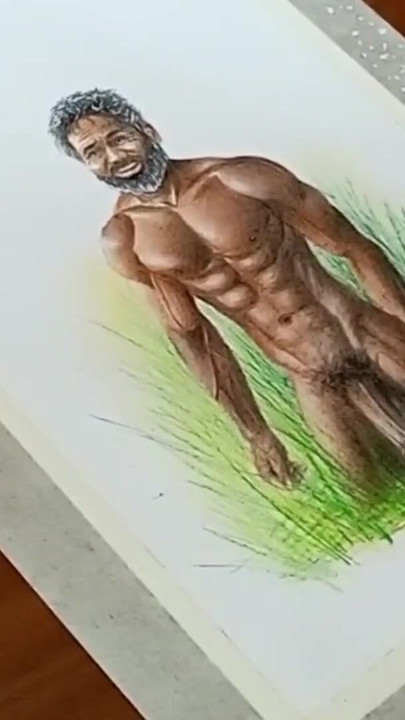 Emotional moment from "Erotic Art Or Drawing of A Muscular Indian Desi Man exhibition his Big Black Cock outdoors among the"