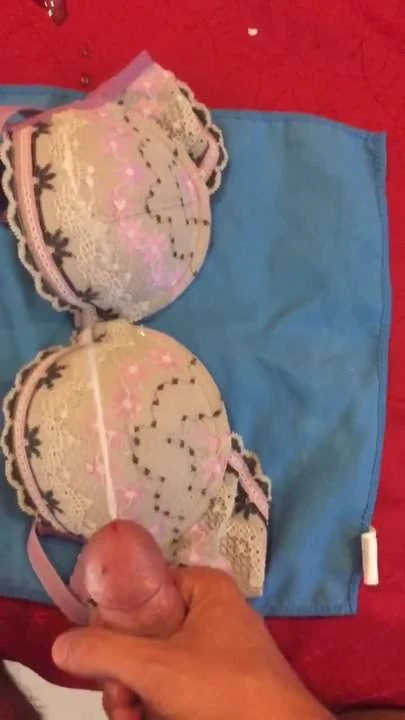 Cumshot on my wife bra