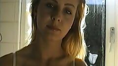 I film the blonde Simona with the phone, an exhibitionist girl with swollen boobs while she fucks a big cock
