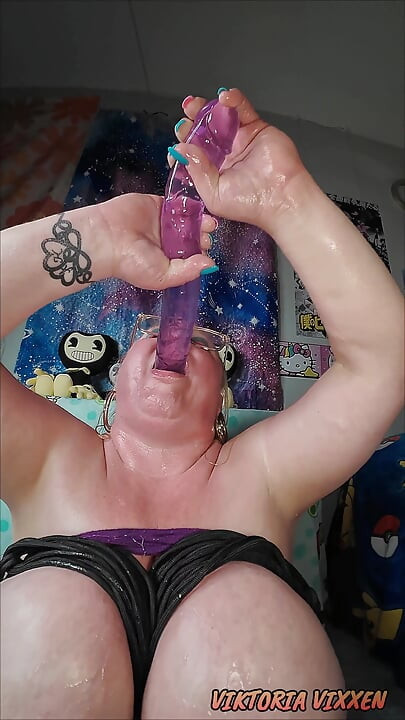 Busty Big Boobs MILF 14 Inch Dildo Throat Training
