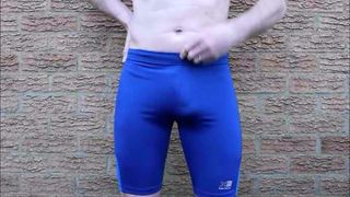 Piss, wank and cum in spandex outdoors for sexycouple500