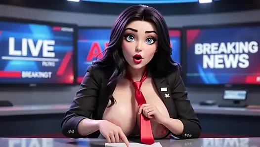 Pembaca berita wanita dan cuaca telanjang yang menawan mengirim berita langsung di studio dengan jam istirahat kamar mandi santai yang menyenangkan