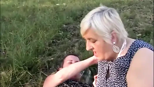 Lesbians milf hairy pussy licking fingering in the park