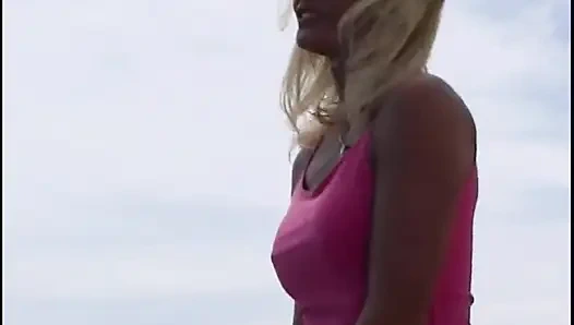 Hot blonde MILF 69's lucky dude poolside, then straddles his cock