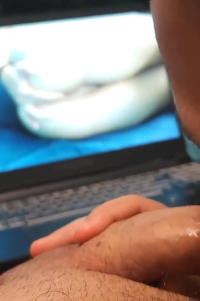 Watching My Porn While Giving Handjob