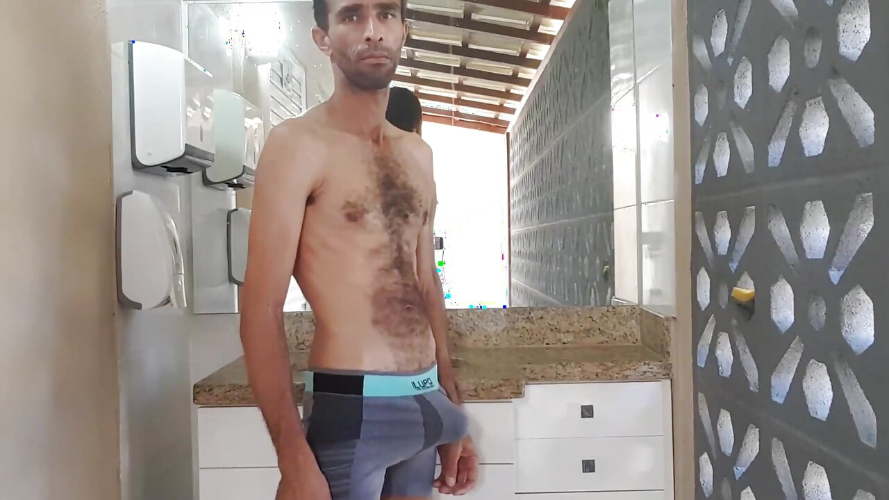 Taking off His Underwear and Having a Hot Sex in the Bathroom Hallway