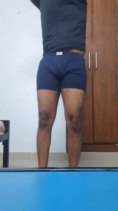Hot hairy indian college guy strips, fingers ass hole, jerks his dick, moans and cums in his hostel room