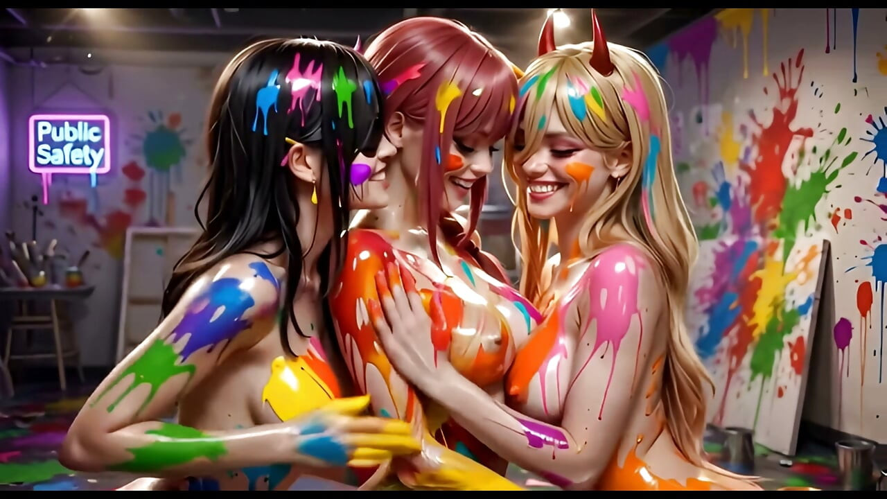 AI Chainsaw Man Girls Covered in Paint Sensual Compilation