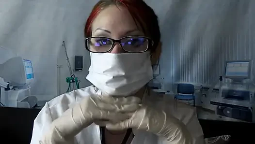 Doctor eating in medical mask and gloves