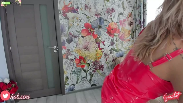 Hot Milf in red spandex massage her huge boobs