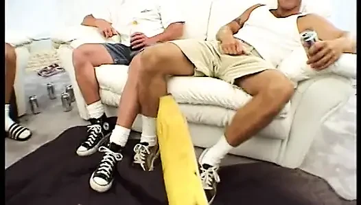 Stud Gets His Hard Cock Deep Throated by Brunette Whore Then Fucks in an Orgy