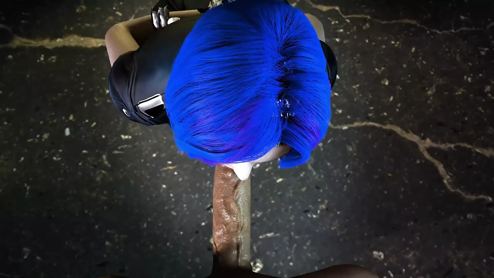 3D blue hair cosplay model have footjob sex with big cock