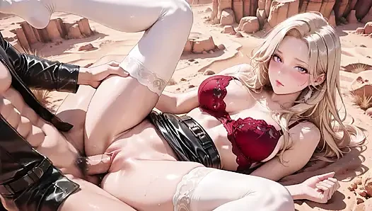 So Hot! Blonde Goddess in Glossy Black Skirt Gets Wet in Desert Sunlight