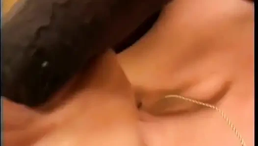 Brunette takes facial after gagging mutant cock in the house