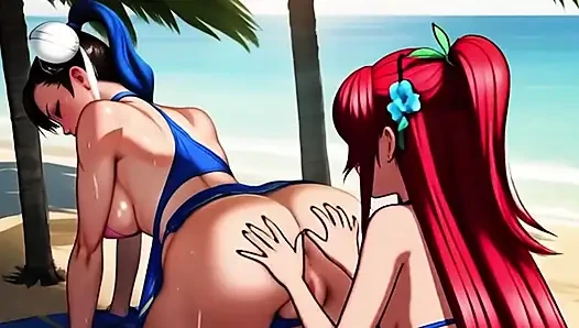 Tante lesbian dengan susu saling menyusui di depan umum