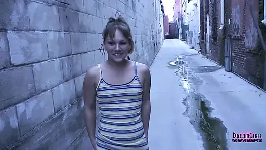 Shy waitress gets naked at a construction site
