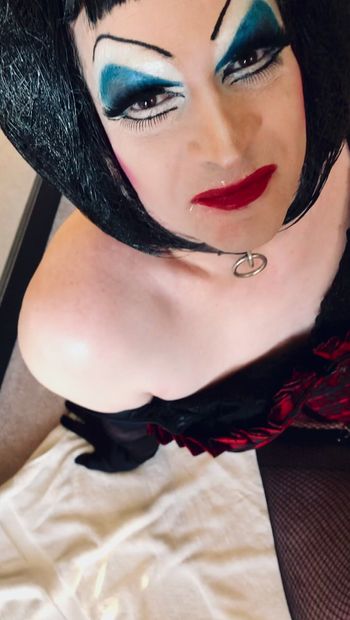 Sissy Slut so happy with cum in and around her painted red lips