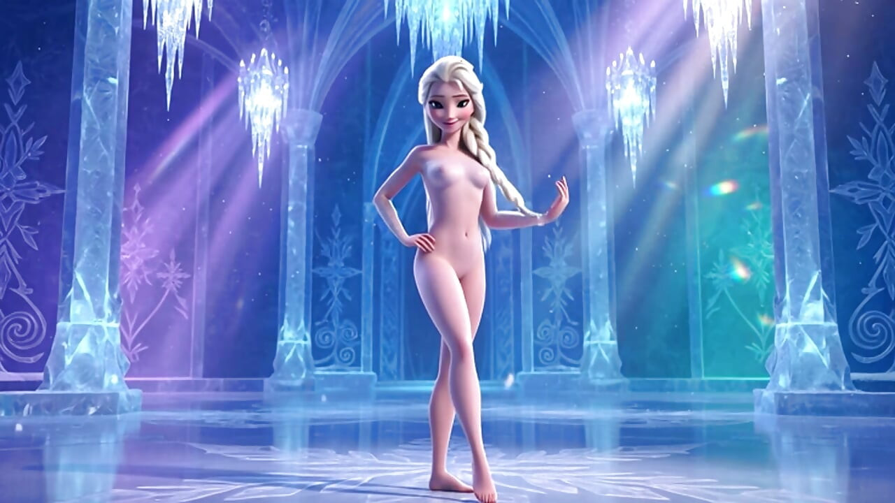 Stunning Nude Elsa Graceful and Elegant Sensual Poses in Her Magical Glowing Ice Palace Cinematic 3D Animation