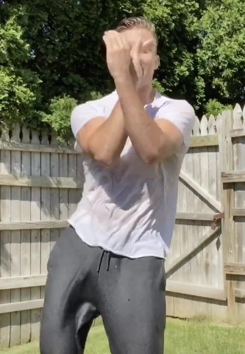 Going commando wet trackies great bulge hot stud