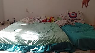 Mexican mother-in-law cleaning guest room in thong