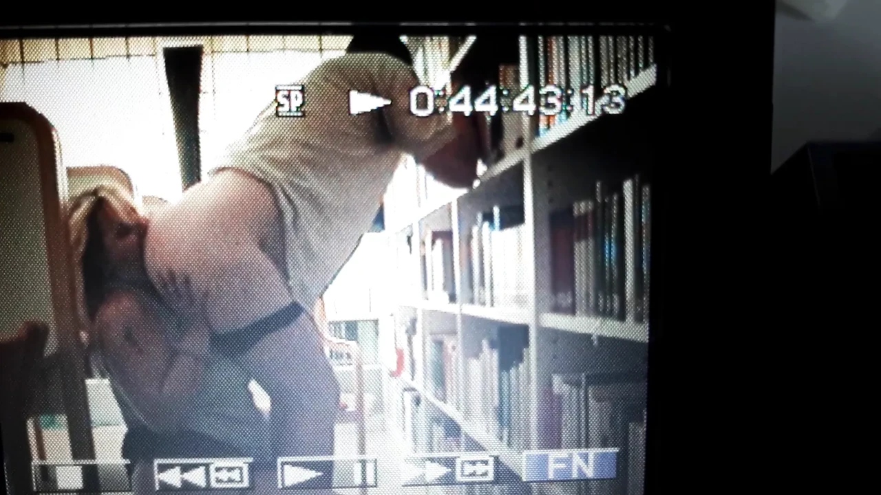 blonde asslicking man in library