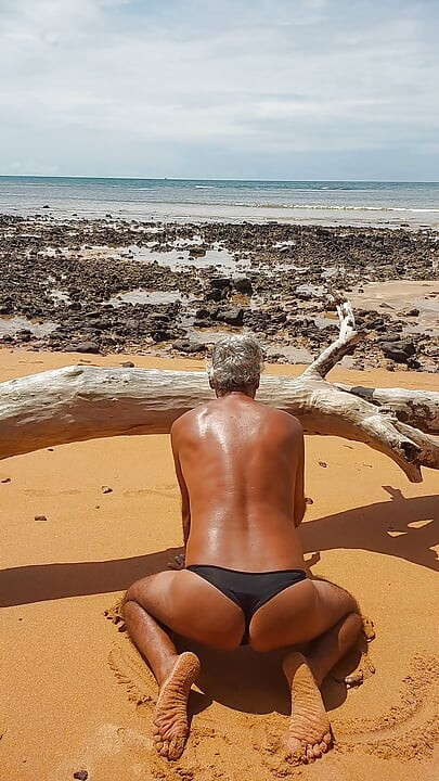 Ladysilva femboy on the beach showing off her panty ass