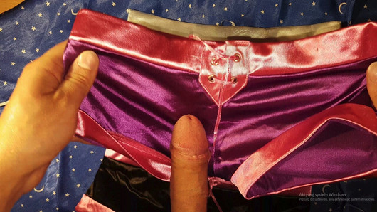 Satin panties shorts fuck cum jerk