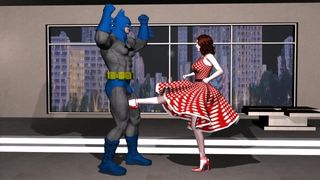 Rita Farr donne un coup de pied à Batman