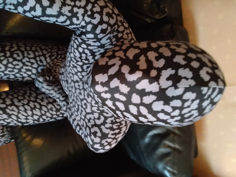 I masturbated comfortably while being tightened in gray leopard print full-body tights!
