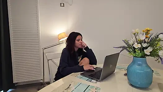 Hot stepsister does her homework in exchange for getting fucked and filling her face with a big load of cum