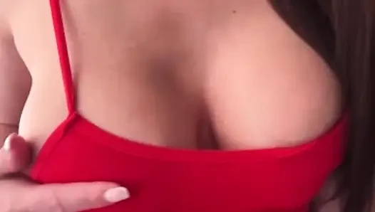 Big milky tits neighbor in a red dress