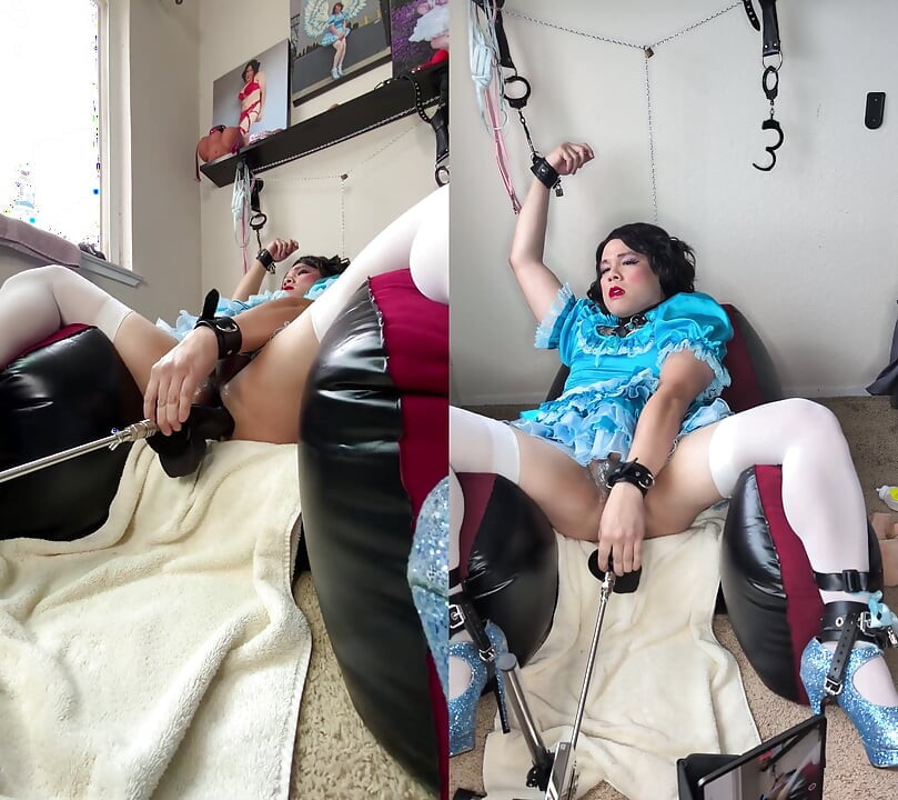 Sissy Candy on Her Inflatable Chair in Self Bondage with Her Fucking Machine